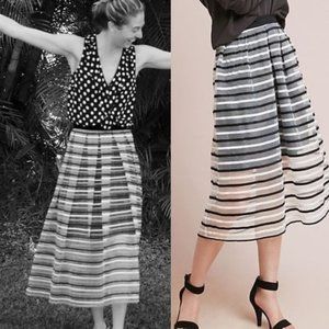 Anthropologie Black and White Striped Midi Skirt